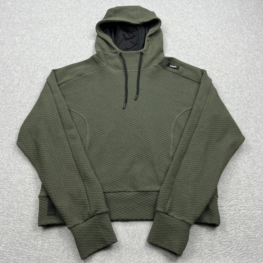 UNRL Elevation Hoodie‎ Womens Large Green Textured Quilted Athleisure Pullover